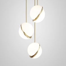 Mini Crescent Chandelier 3 Piece Brushed Brass Pendants and Brushed Brass Ceiling Plate Studio2